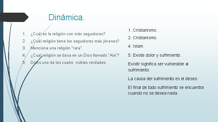 Dinámica. 1. Cristianismo. 1. ¿Cuál es la religión con más seguidores? 2. ¿Cuál religión