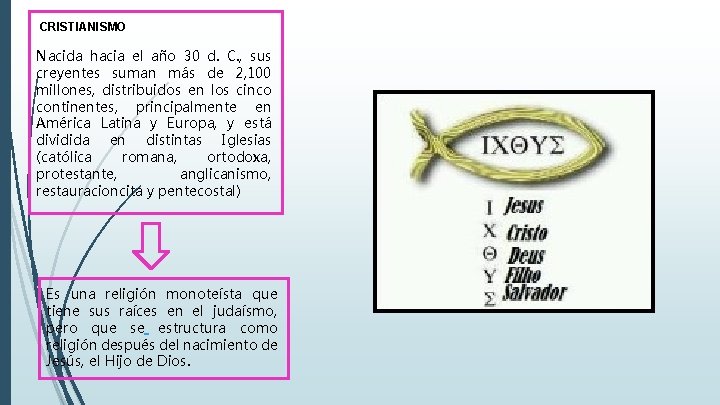 CRISTIANISMO Nacida hacia el año 30 d. C. , sus creyentes suman más de