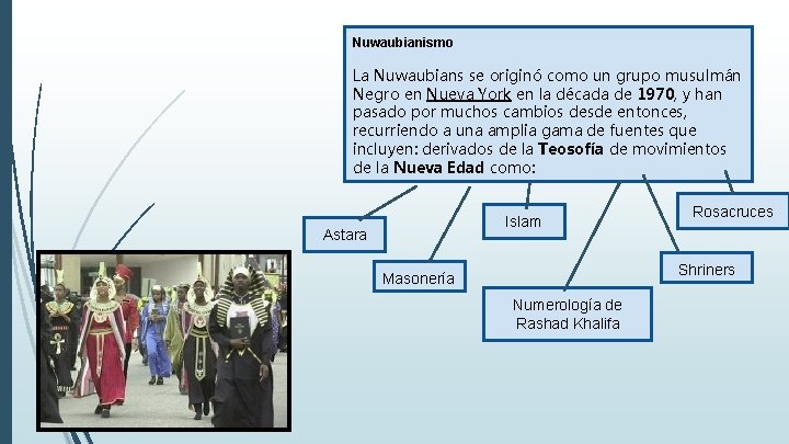 Nuwaubianismo La Nuwaubians se originó como un grupo musulmán Negro en Nueva York en