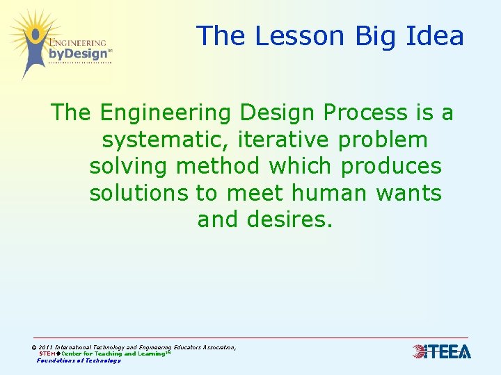 The Lesson Big Idea The Engineering Design Process is a systematic, iterative problem solving