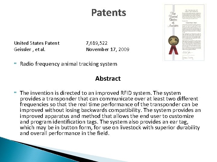 Patents United States Patent Geissler , et al. 7, 619, 522 November 17, 2009