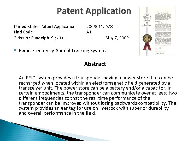 Patent Application United States Patent Application Kind Code Geissler; Randolph K. ; et al.