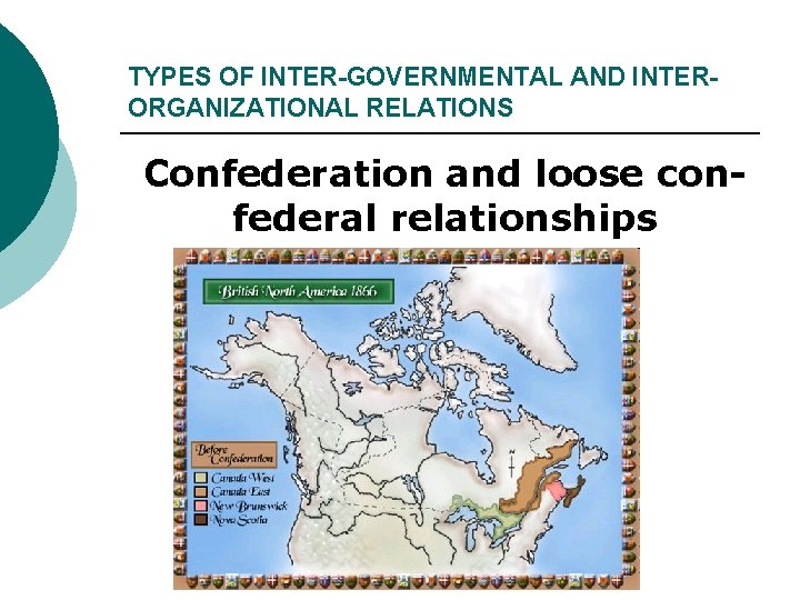 TYPES OF INTER-GOVERNMENTAL AND INTERORGANIZATIONAL RELATIONS Confederation and loose confederal relationships 