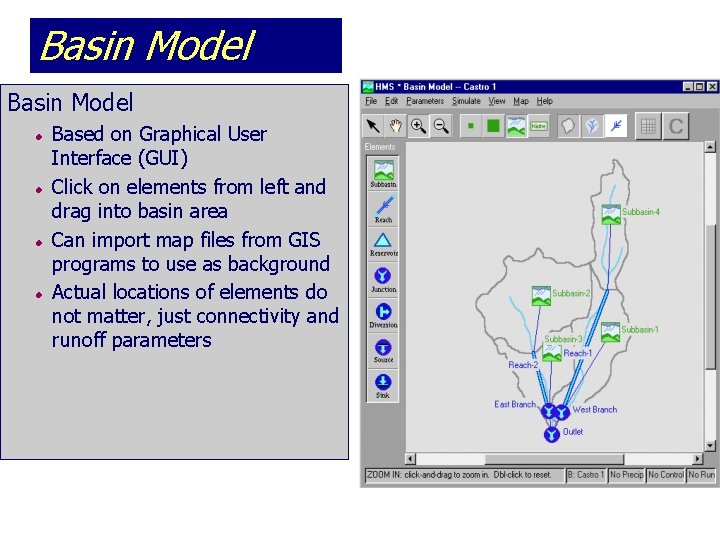 Basin Model l l Based on Graphical User Interface (GUI) Click on elements from