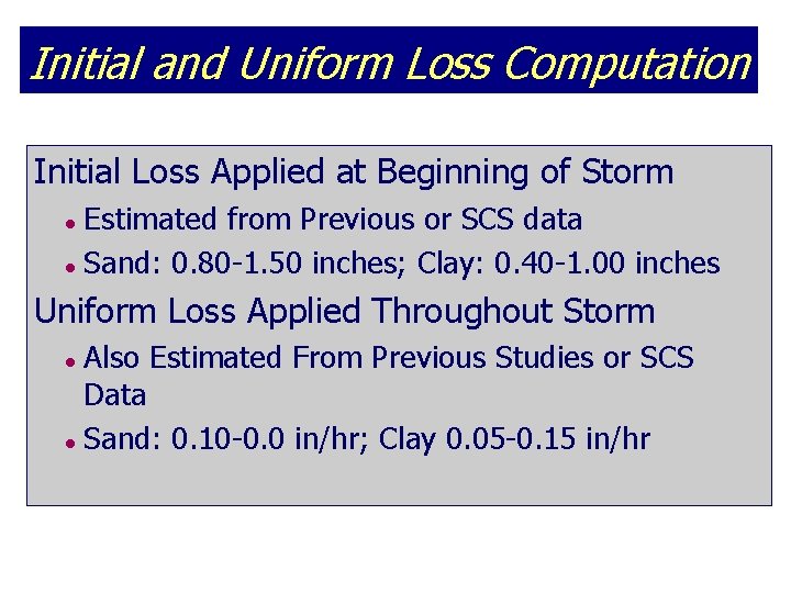 Initial and Uniform Loss Computation Initial Loss Applied at Beginning of Storm Estimated from