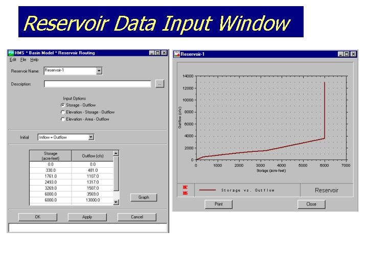 Reservoir Data Input Window 