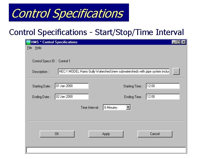 Control Specifications - Start/Stop/Time Interval 