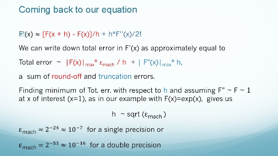 Coming back to our equation 