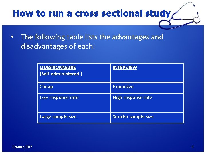 How to run a cross sectional study • The following table lists the advantages How to run a cross sectional study • The following table lists the advantages