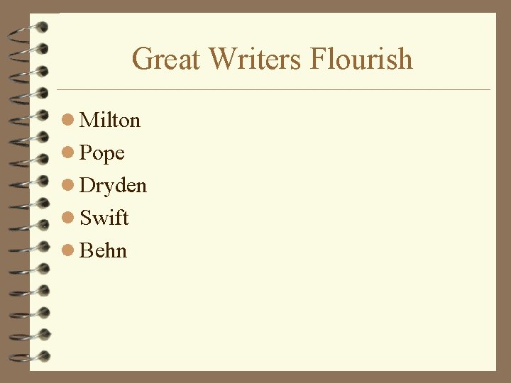 Great Writers Flourish l Milton l Pope l Dryden l Swift l Behn 
