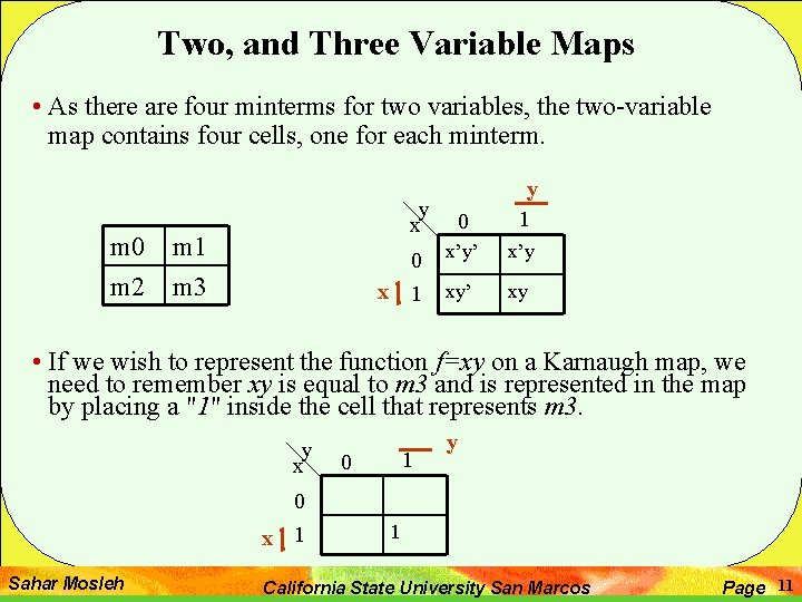 Two, and Three Variable Maps • As there are four minterms for two variables,