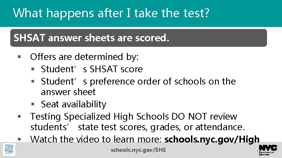 What happens after I take the test? SHSAT answer sheets are scored. § §