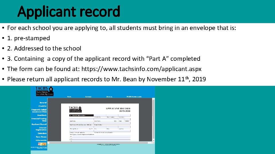 Applicant record • • • For each school you are applying to, all students