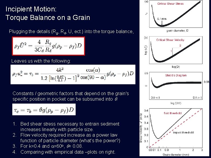 Incipient Motion: Torque Balance on a Grain Plugging the details (Rg, Rd, U, ect.