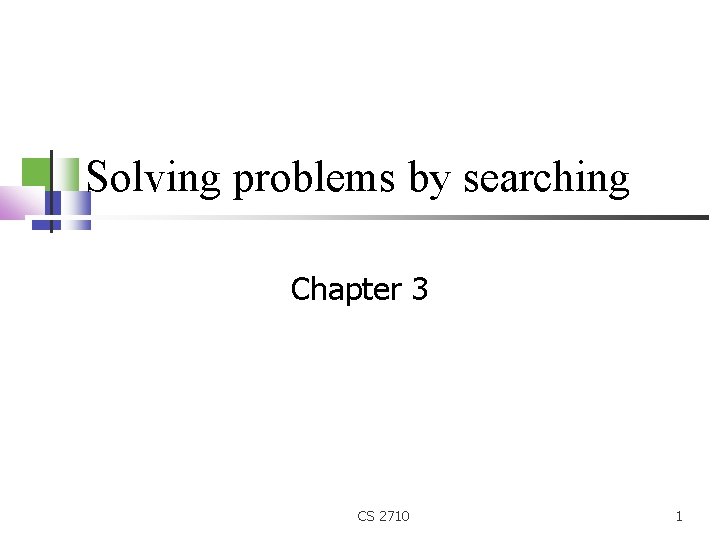 Solving problems by searching Chapter 3 CS 2710 1 
