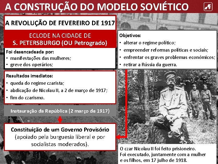 A CONSTRUÇÃO DO MODELO SOVIÉTICO A REVOLUÇÃO DE FEVEREIRO DE 1917 ECLODE NA CIDADE