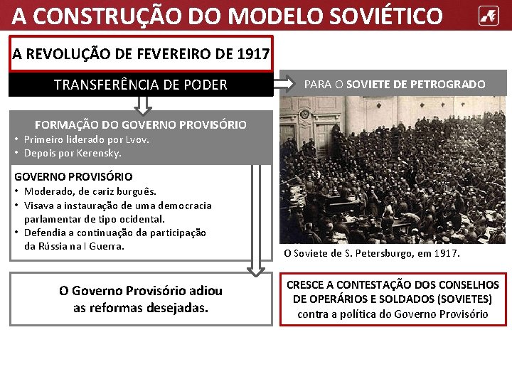 A CONSTRUÇÃO DO MODELO SOVIÉTICO A REVOLUÇÃO DE FEVEREIRO DE 1917 TRANSFERÊNCIA DE PODER