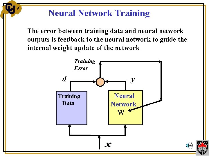  Neural Network Training The error between training data and neural network outputs is