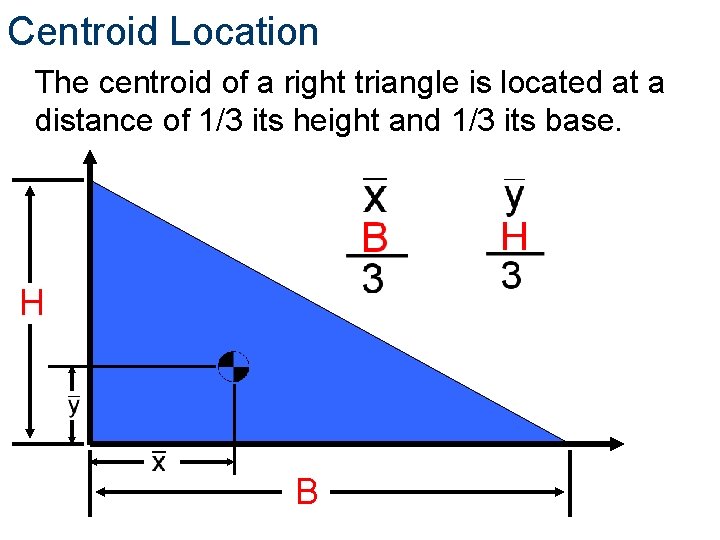 Centroid Location The centroid of a right triangle is located at a distance of