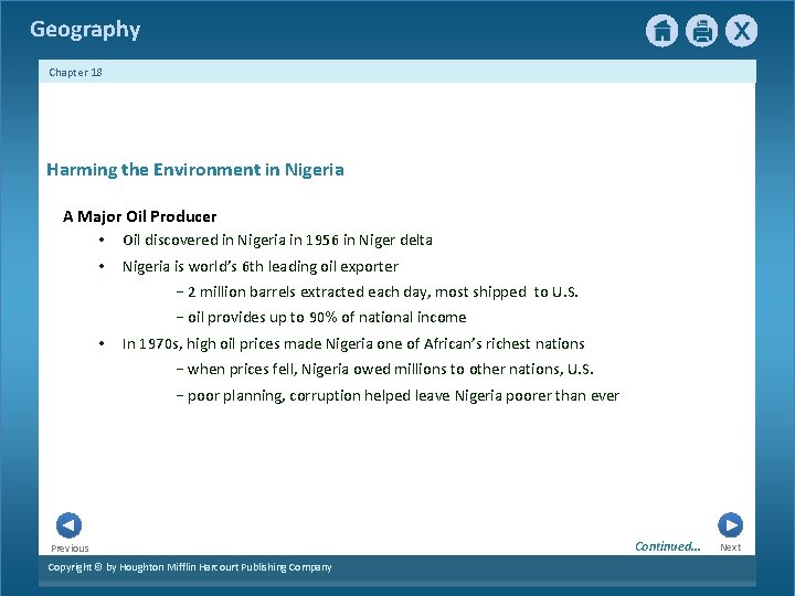 Geography Chapter 18 Harming the Environment in Nigeria A Major Oil Producer • Oil