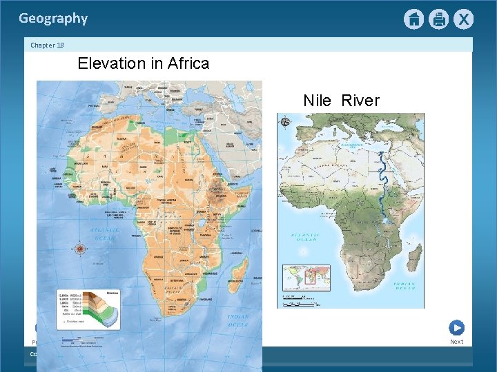 Geography Chapter 18 Elevation in Africa Nile River Previous Copyright © by Houghton Mifflin