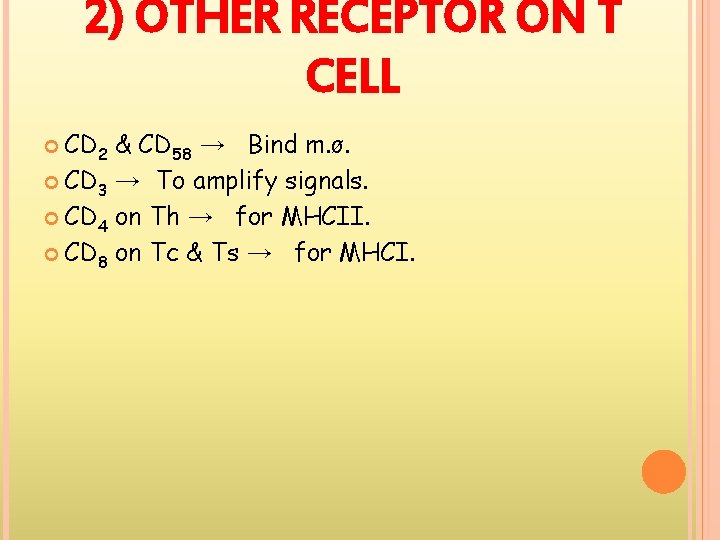 2) OTHER RECEPTOR ON T CELL CD 2 & CD 58 → Bind m.