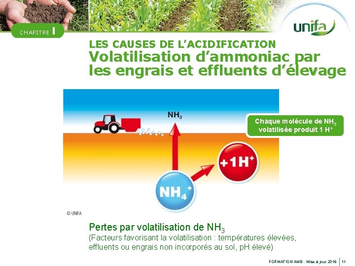 CHAPITRE I LES CAUSES DE L’ACIDIFICATION Volatilisation d’ammoniac par les engrais et effluents d’élevage