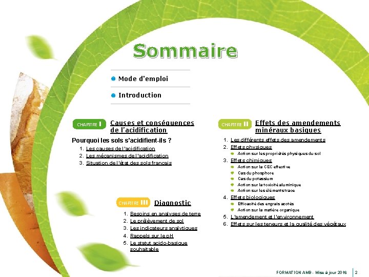 Sommaire Mode d'emploi Introduction CHAPITRE I Causes et conséquences de l’acidification Pourquoi les sols