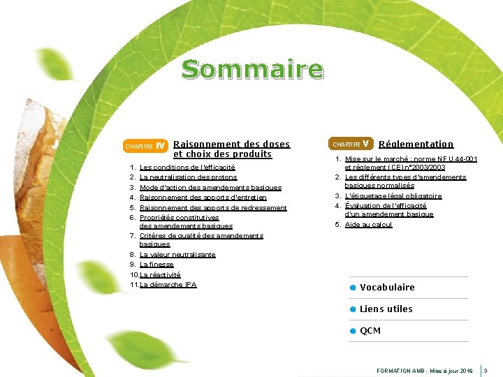 Sommaire CHAPITRE 1. 2. 3. 4. 5. 6. IV Raisonnement des doses et choix