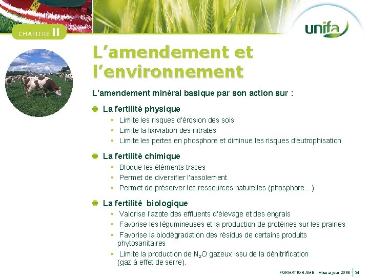 CHAPITRE II L’amendement et l’environnement L’amendement minéral basique par son action sur : La