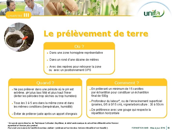 CHAPITRE III Le prélèvement de terre Où ? Dans une zone homogène représentative Dans