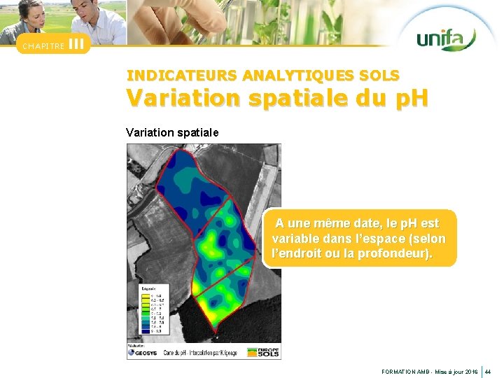 CHAPITRE III INDICATEURS ANALYTIQUES SOLS Variation spatiale du p. H Variation spatiale A une