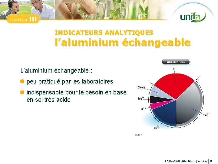 CHAPITRE III INDICATEURS ANALYTIQUES l’aluminium échangeable L’aluminium échangeable : peu pratiqué par les laboratoires