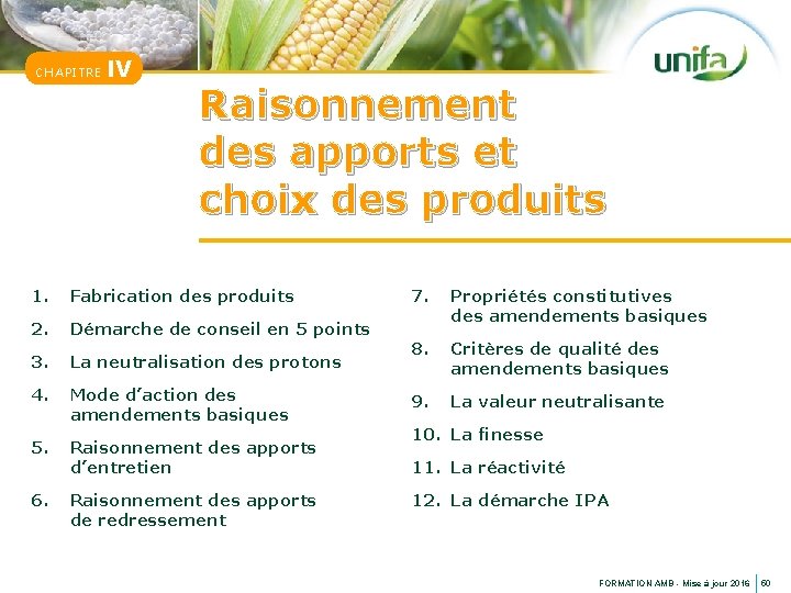 CHAPITRE IV Raisonnement des apports et choix des produits 1. Fabrication des produits 2.