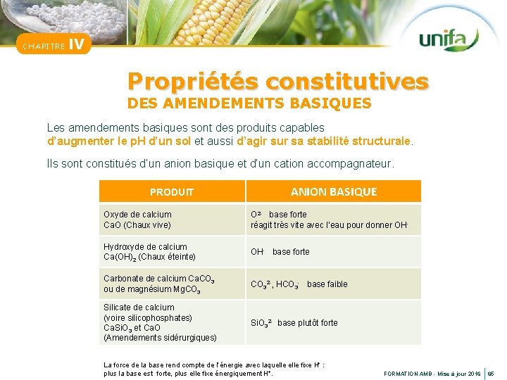 CHAPITRE IV Propriétés constitutives DES AMENDEMENTS BASIQUES Les amendements basiques sont des produits capables