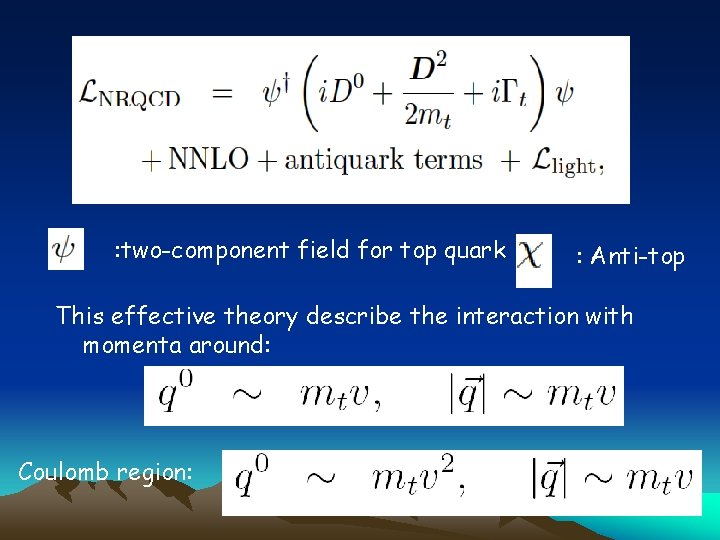 : two-component field for top quark : Anti-top This effective theory describe the interaction