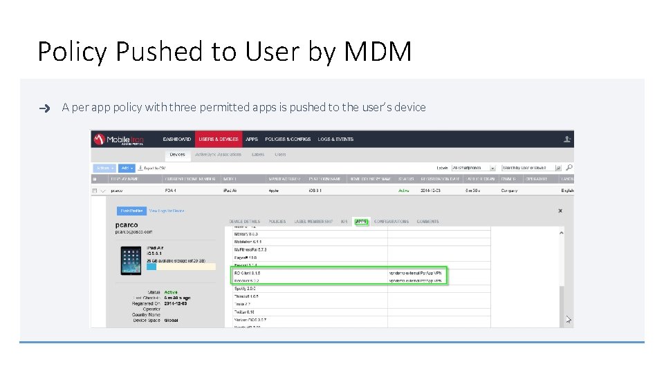 Policy Pushed to User by MDM A per app policy with three permitted apps