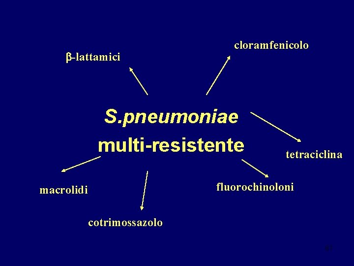  -lattamici cloramfenicolo S. pneumoniae multi-resistente tetraciclina fluorochinoloni macrolidi cotrimossazolo 87 