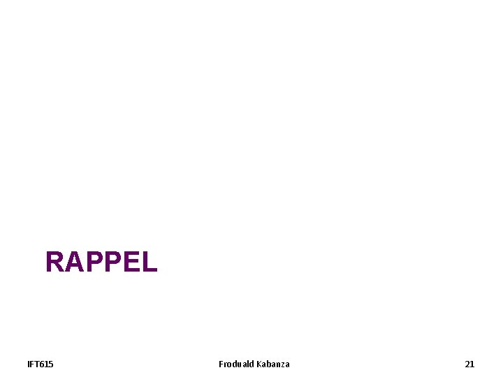 RAPPEL IFT 615 Froduald Kabanza 21 RAPPEL IFT 615 Froduald Kabanza 21