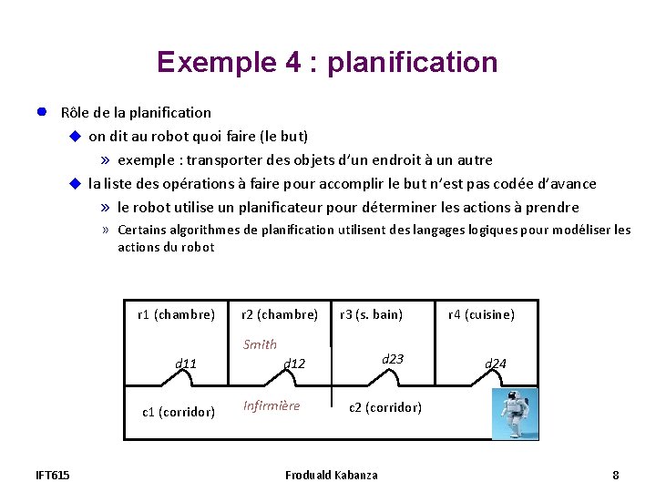 Exemple 4 : planification ● Rôle de la planification u on dit au robot Exemple 4 : planification ● Rôle de la planification u on dit au robot