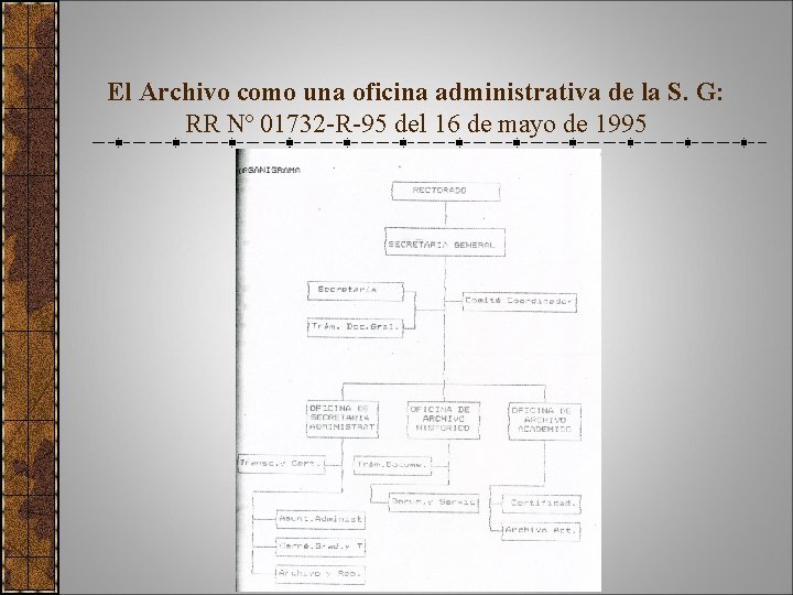 El Archivo como una oficina administrativa de la S. G: RR Nº 01732 -R-95