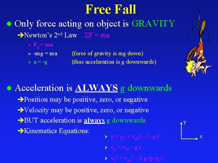 Free Fall l Only force acting on object is GRAVITY èNewton’s 2 nd Law