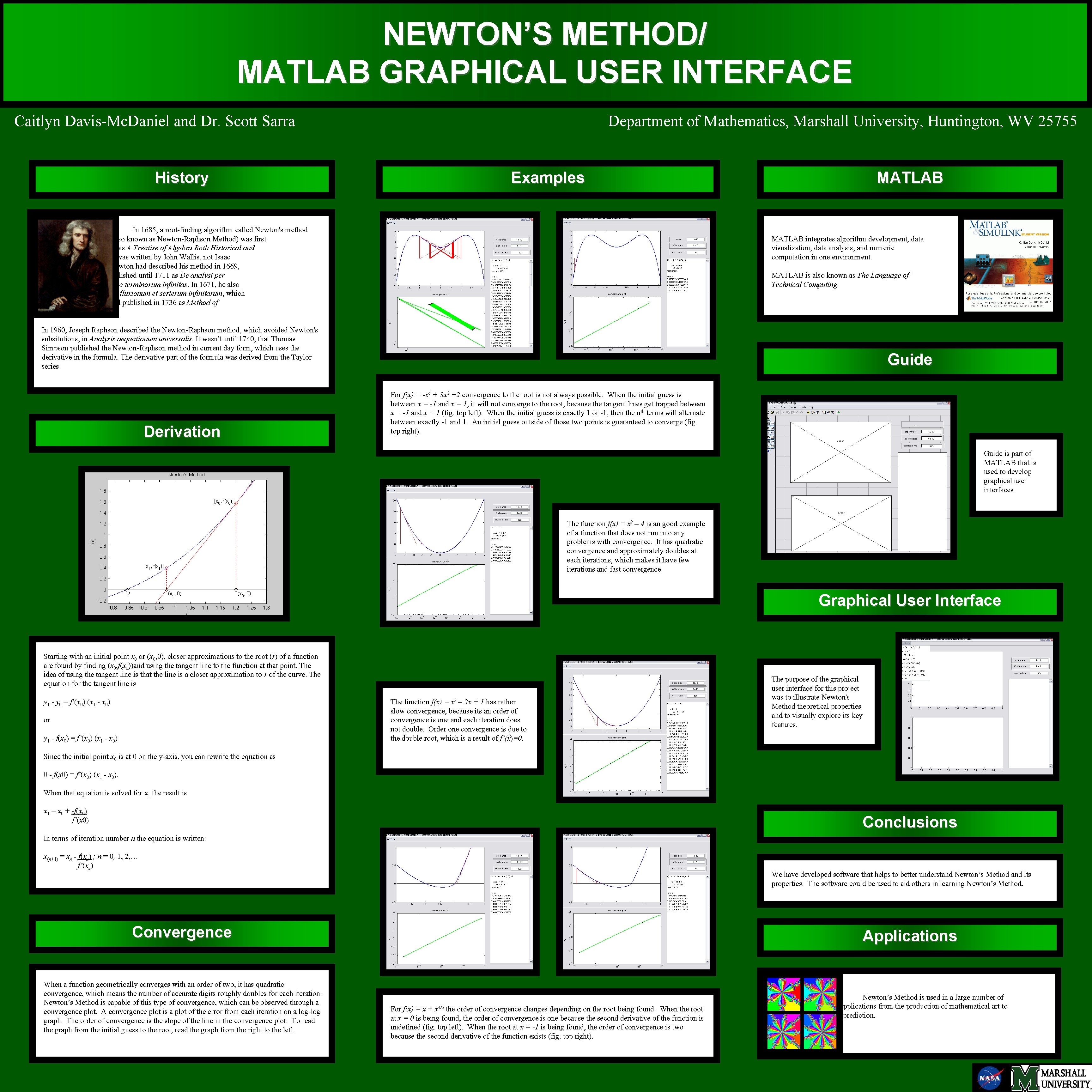 NEWTON’S METHOD/ MATLAB GRAPHICAL USER INTERFACE Caitlyn Davis-Mc. Daniel and Dr. Scott Sarra History