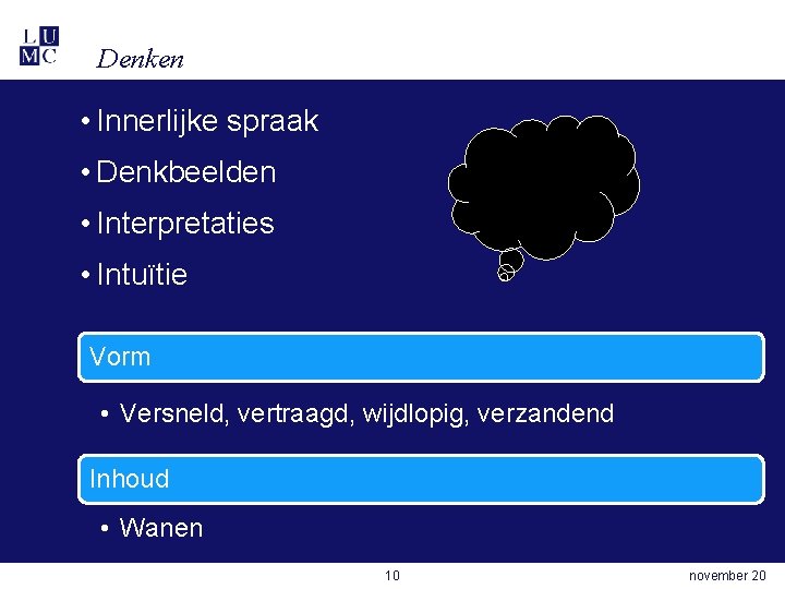 Denken • Innerlijke spraak • Denkbeelden • Interpretaties • Intuïtie Vorm • Versneld, vertraagd,