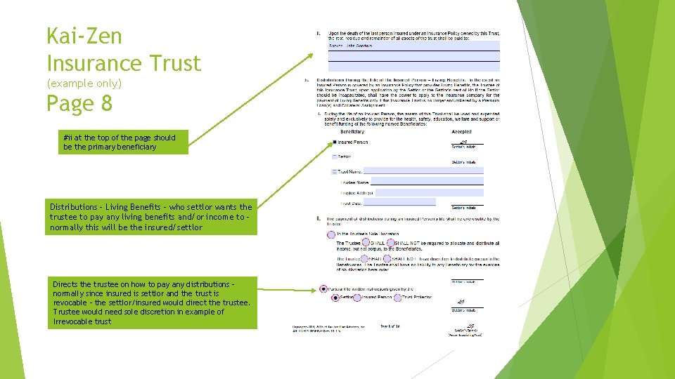 Kai-Zen Insurance Trust (example only) Page 8 #ii at the top of the page