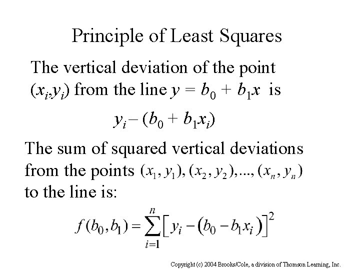 Principle of Least Squares The vertical deviation of the point (xi, yi) from the