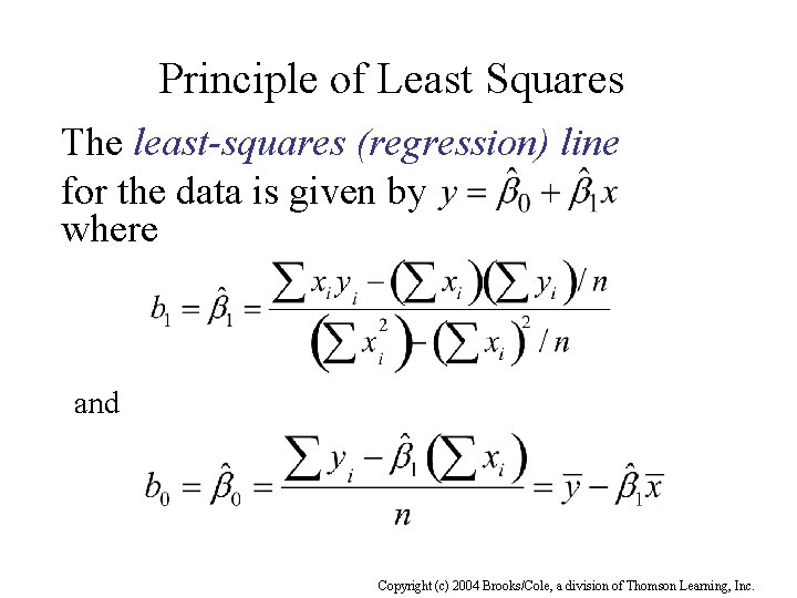 Principle of Least Squares The least-squares (regression) line for the data is given by