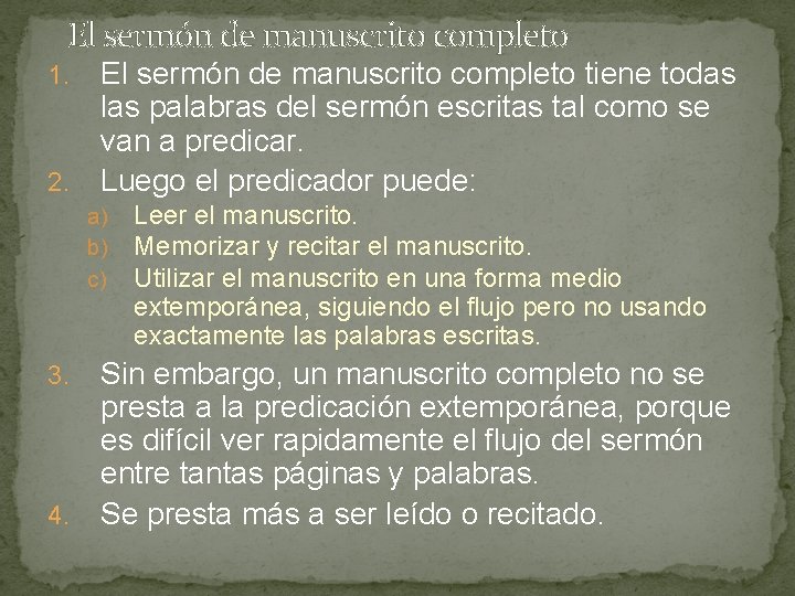 El sermón de manuscrito completo tiene todas las palabras del sermón escritas tal como