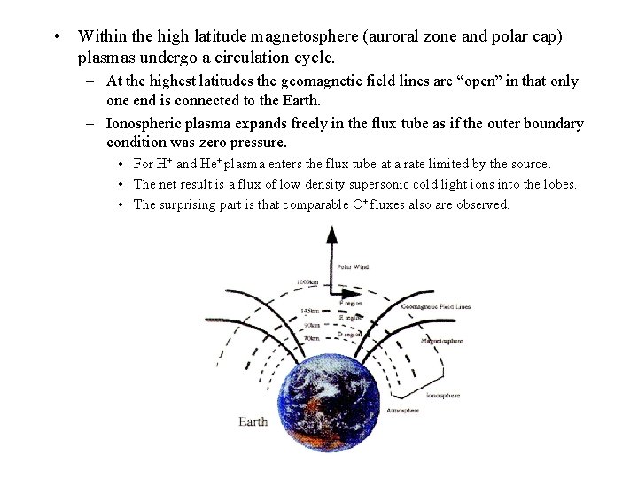  • Within the high latitude magnetosphere (auroral zone and polar cap) plasmas undergo