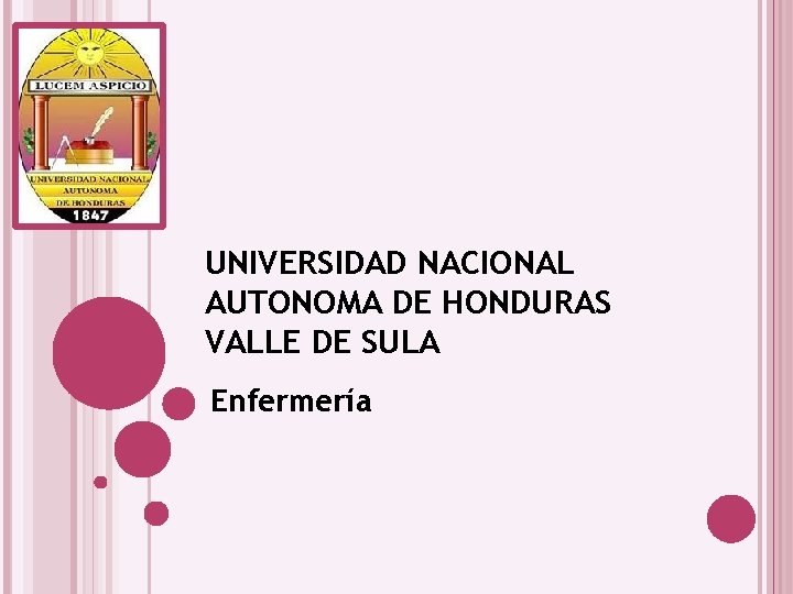 UNIVERSIDAD NACIONAL AUTONOMA DE HONDURAS VALLE DE SULA Enfermería 
